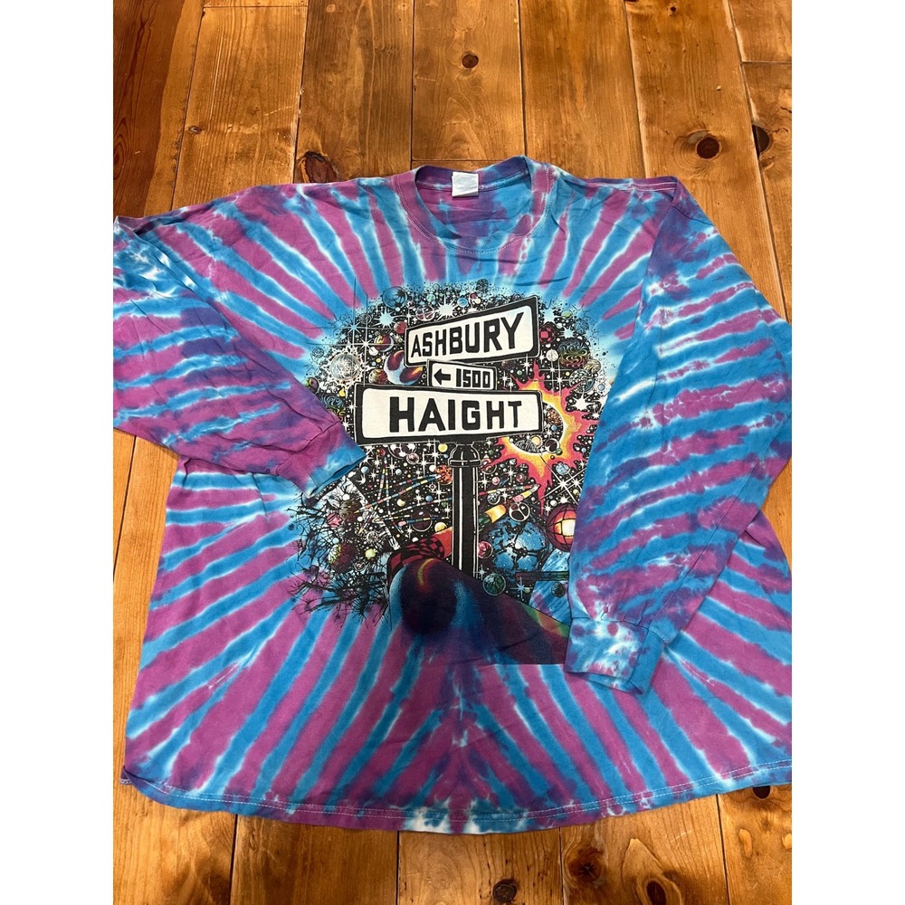 Gildan Haight Ashbury Tie Dye Long Sleeve Shirt 3XL Purple Blue Psychedelic Tee